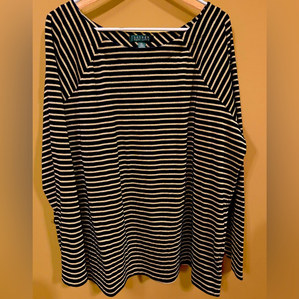 Lauren Ralph Lauren 3X Black Gold Metallic Long Sleeve Top